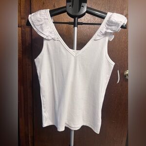 Old Navy White V-Neck Ruffle Strap Tank Top Large
